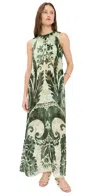 F.r.s For Restless Sleepers F. R.s For Restless Sleepers Megera Dress Dark Green Background Damask In Green