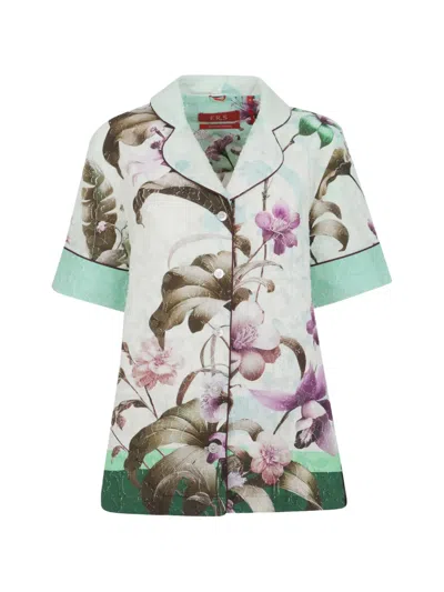 F.r.s For Restless Sleepers Floral Print Coll Shirt In Green