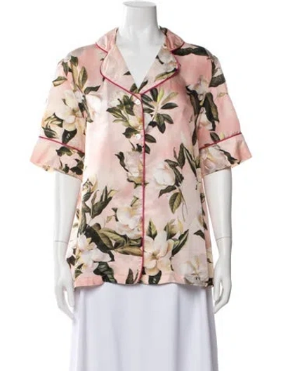 Pre-owned F.r.s For Restless Sleepers Floral Print Short Sleeve Button-up Top In Pink