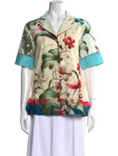 Pre-owned F.r.s For Restless Sleepers Floral Print Short Sleeve Top W/ Tags In Blue/neutrals