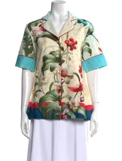 Pre-owned F.r.s For Restless Sleepers Floral Print Short Sleeve Top W/ Tags In Neutrals