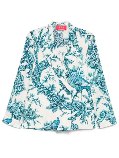 F.r.s For Restless Sleepers Floral Print Silk Shirt With Double-breasted Button Fastening In Blue