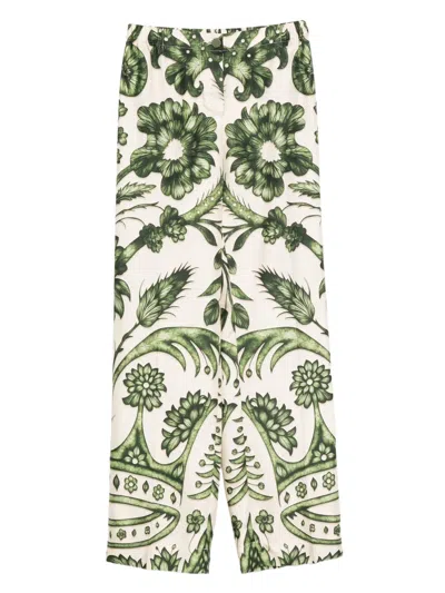 F.r.s For Restless Sleepers For Restless Sleepers Printed Silk Trousers In Green