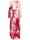 F.R.S FOR RESTLESS SLEEPERS FLORAL PRINTED SILK LONG DRESS WITH PUFF SLEEVES AND TIE NECK FOR WOMEN