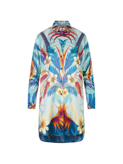 F.r.s For Restless Sleepers Floral-print Silk Shirt Mini Dress In Blue