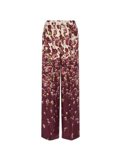 F.r.s For Restless Sleepers Palazzo Pants Piping Floral Back Pocket Pleated In Burgundy