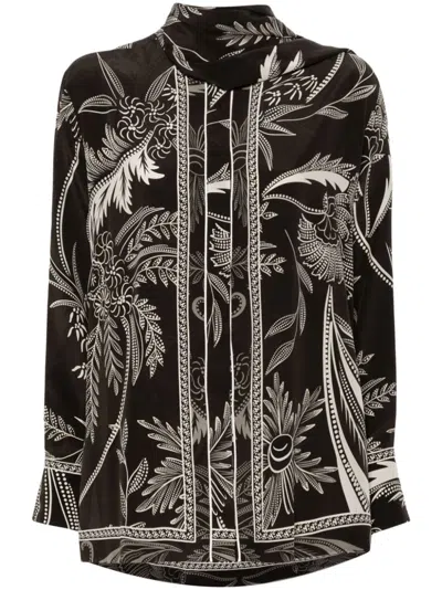 F.r.s For Restless Sleepers Printed Silk Shirt In Black