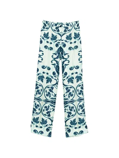 F.r.s For Restless Sleepers For Restless Sleepers Printed Silk Trousers In Blue