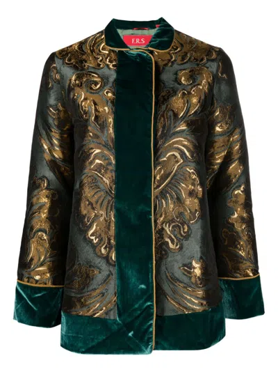 F.r.s For Restless Sleepers Golden Patterned-jacquard Velour Jacket For Women In Blue