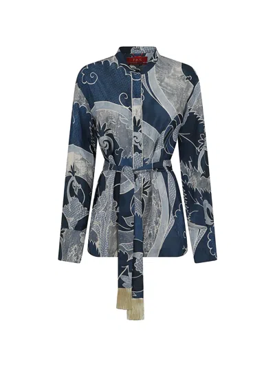 F.r.s For Restless Sleepers Graphic-print Belted Shirt In Blue