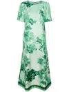 F.R.S FOR RESTLESS SLEEPERS GREEN FLORAL PRINTED SILK WOMEN'S LONG DRESS