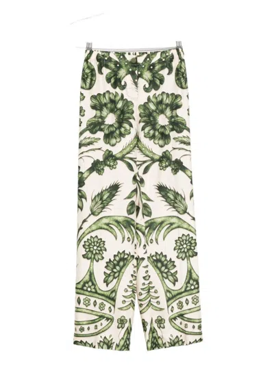 F.R.S FOR RESTLESS SLEEPERS GREEN PRINTED SILK TROUSERS