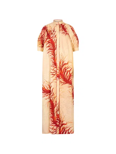 F.r.s For Restless Sleepers Mete Coral-print Fil-coupé Maxi Dress In Multi