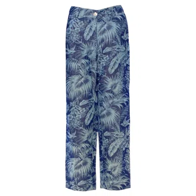 Pre-owned F.r.s For Restless Sleepers New  Frs Floral Jungle Linen Blend Printed Pants Xs In Gray