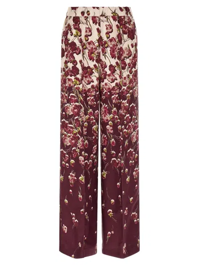 F.r.s For Restless Sleepers Palazzo Pants Piping Floral Back Pocket Pleated In Burgundy