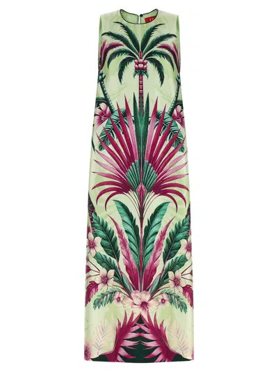 F.r.s For Restless Sleepers F.r.s. - For Restless Sleepers Palm Bouquet Print Silk Dress In Green