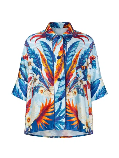 F.r.s For Restless Sleepers Pistis Tropical-print Silk-satin Shirt In Blue