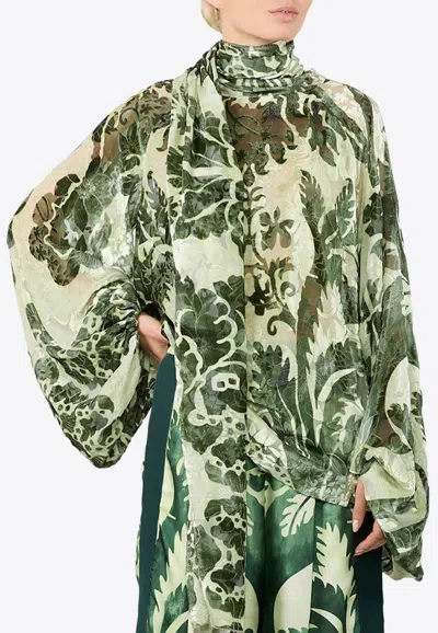 F.r.s For Restless Sleepers Polimnia Silk-blend Floral Blouse In Green