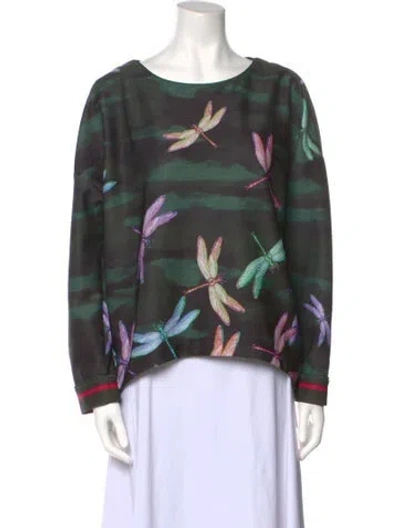 Pre-owned F.r.s For Restless Sleepers Printed Bateau Neckline Blouse In Green