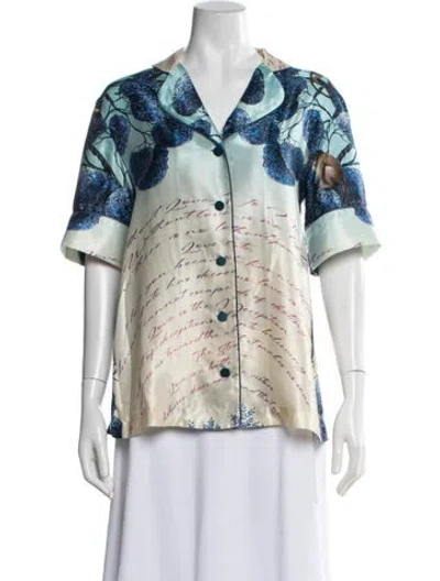 Pre-owned F.r.s For Restless Sleepers Printed Short Sleeve Button-up Top W/ Tags In Multicolor