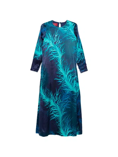 F.r.s For Restless Sleepers Printed Silk Dress In Blue