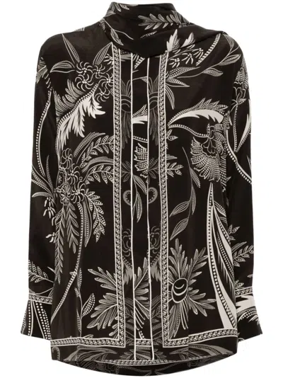F.r.s For Restless Sleepers Printed Silk Shirt In Black