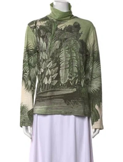 Pre-owned F.r.s For Restless Sleepers Printed Turtleneck Top In Green