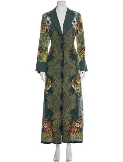 Pre-owned F.r.s For Restless Sleepers Silk Animal Print Nightgown In Green