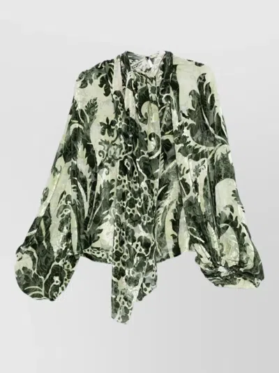 F.r.s For Restless Sleepers Silk Blouse Floral Print High Neck In Green