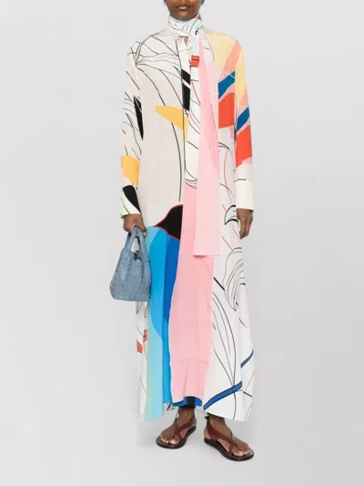 F.r.s For Restless Sleepers Silk Dress Abstract Print High Neckline Scarf In Multi