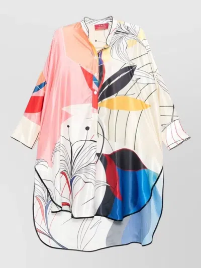 F.r.s For Restless Sleepers Silk Dress Abstract Print Long Sleeves Hem In Multi