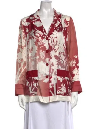 Pre-owned F.r.s For Restless Sleepers Silk Floral Print Blouse In Red
