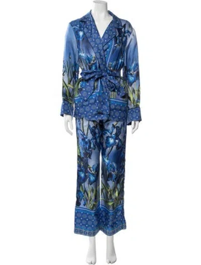Pre-owned F.r.s For Restless Sleepers Silk Floral Print Lounge Set In Blue