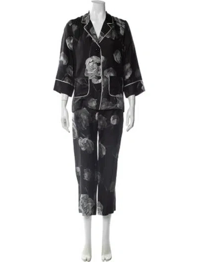 Pre-owned F.r.s For Restless Sleepers Silk Floral Print Pajamas In Black