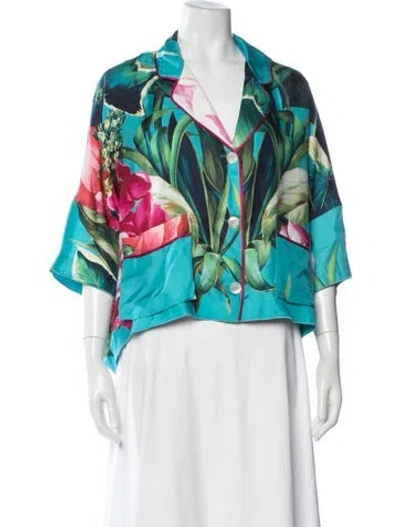 Pre-owned F.r.s For Restless Sleepers Silk Floral Print Pajamas In Green