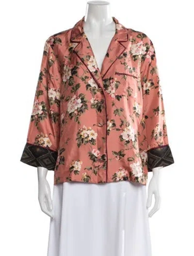 Pre-owned F.r.s For Restless Sleepers Silk Floral Print Pajamas In Pink