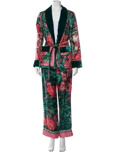 Pre-owned F.r.s For Restless Sleepers Silk Floral Print Pant Set In Green