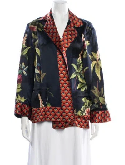 Pre-owned F.r.s For Restless Sleepers Silk Floral Print Robe In Blue