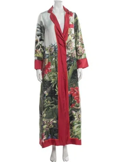 Pre-owned F.r.s For Restless Sleepers Silk Floral Print Robe In Red