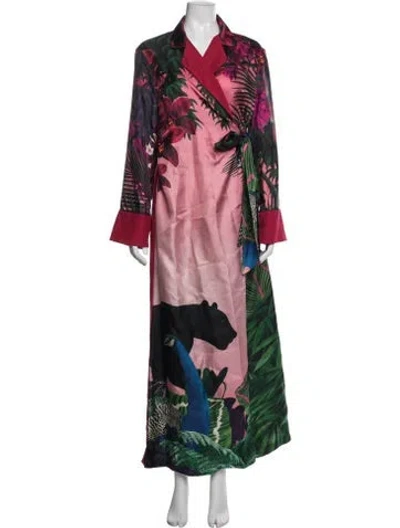 Pre-owned F.r.s For Restless Sleepers Silk Floral Print Robe In Red