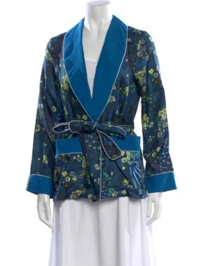 Pre-owned F.r.s For Restless Sleepers Silk Floral Print Top In Blue