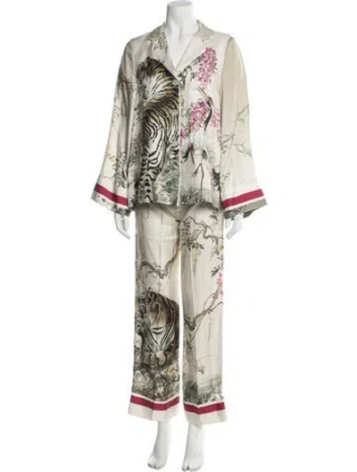 Pre-owned F.r.s For Restless Sleepers Silk Graphic Print Pant Set In Neutral