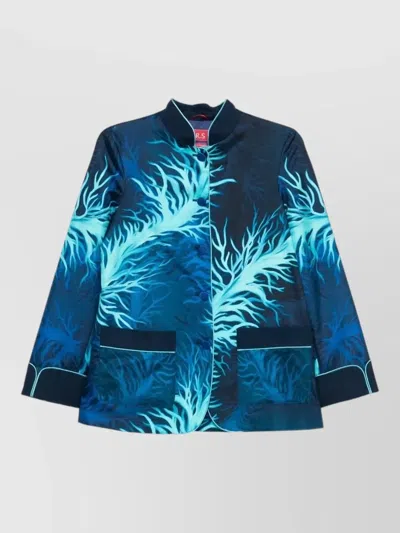 F.r.s For Restless Sleepers Silk Jacket Contrast Piping Front Pockets In Blue
