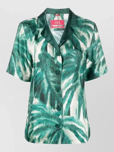 F.r.s For Restless Sleepers Silk Pajama Shirt Tropical Branch Print In Green