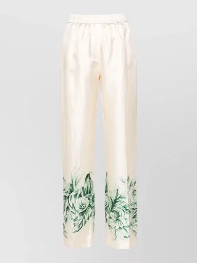 F.r.s For Restless Sleepers Silk Palazzo Trousers Floral Print Stripe In Neutral