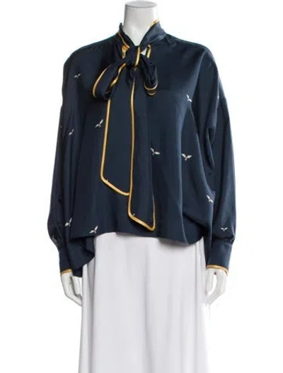 Pre-owned F.r.s For Restless Sleepers Silk Printed Blouse In Blue