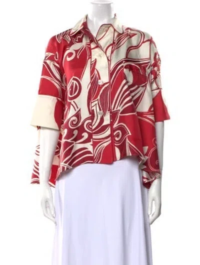 Pre-owned F.r.s For Restless Sleepers Silk Printed Button-up Top W/ Tags In Red