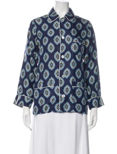 Pre-owned F.r.s For Restless Sleepers Silk Printed Pajamas In Blue