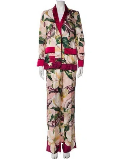 Pre-owned F.r.s For Restless Sleepers Silk Printed Pantsuit In Pink