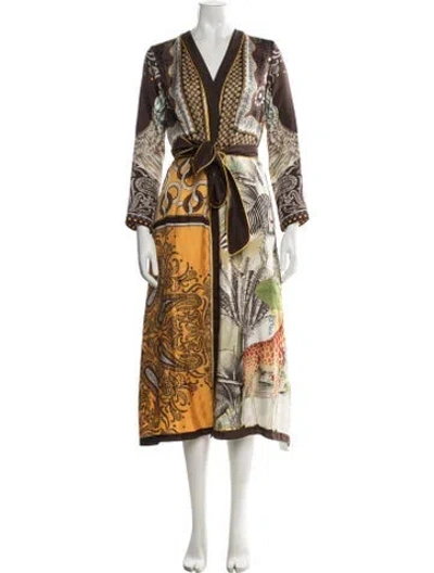 Pre-owned F.r.s For Restless Sleepers Silk Printed Robe In Yellow